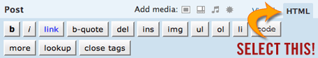 Click the HTML tab to access the WordPress HTML editor WordPress HTML editor